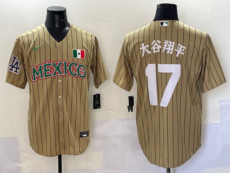 Men Los Angeles Dodgers 17 Ohtani Brown Stripe Mexico Joint Name 2025 Nike MLB Jersey style 39
